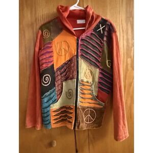 The Collection Royal Boho Patchwork Embroidered Stitched Ripped Red Hoodie Sz L